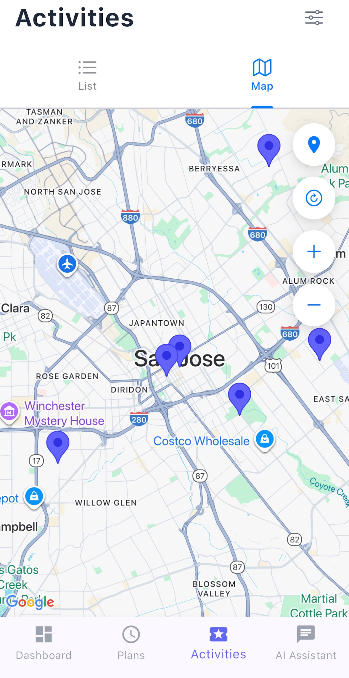 Activity Map View Interface